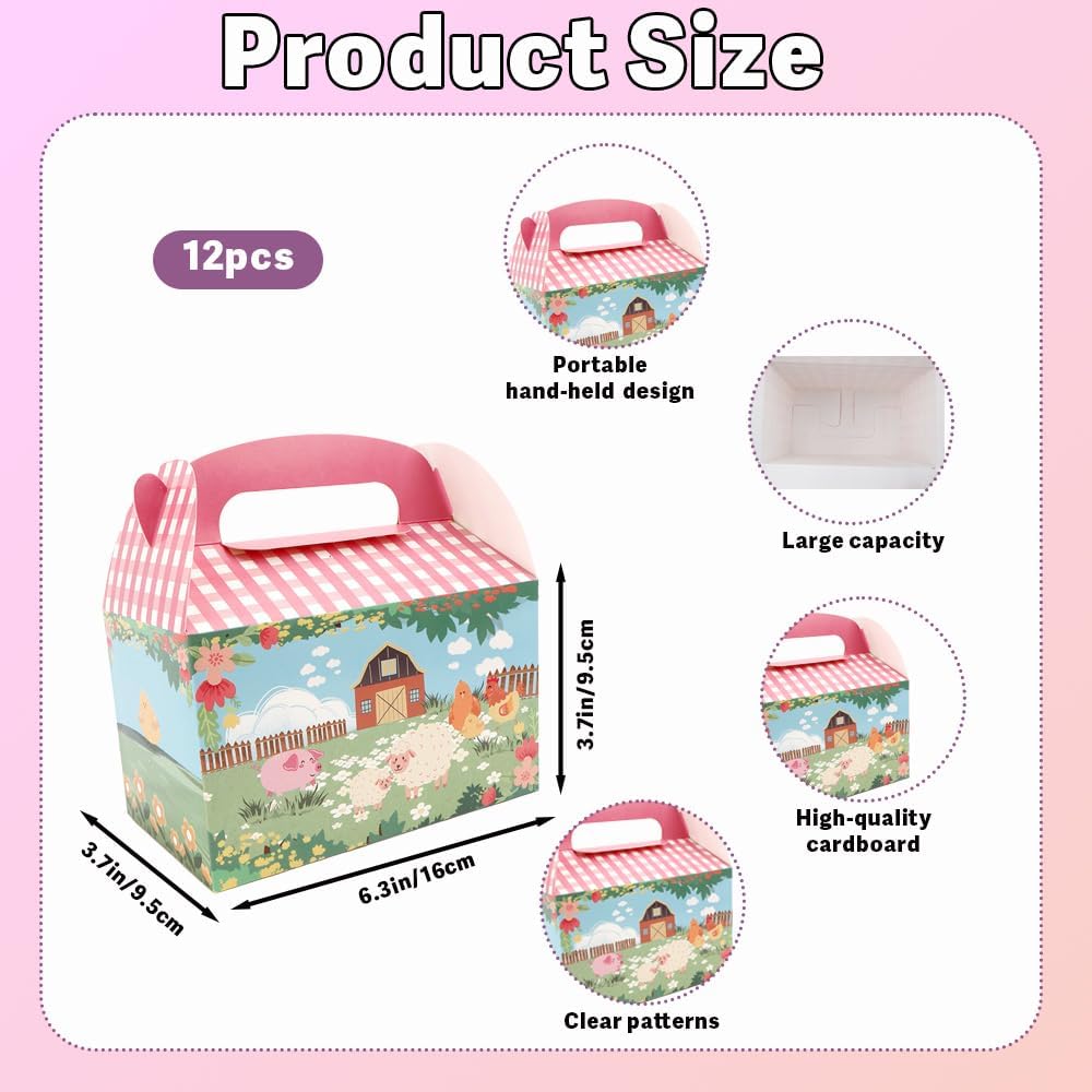 jeowicti 12 Pack Farm Party Favor Boxes Gift Boxes Folding Paper Treat Box Paper Goodie Box Gift Goodie Candy Bags Farm Themed Birthday Party Decorations Supplies(3.7x6.3x3.7inch) image 2