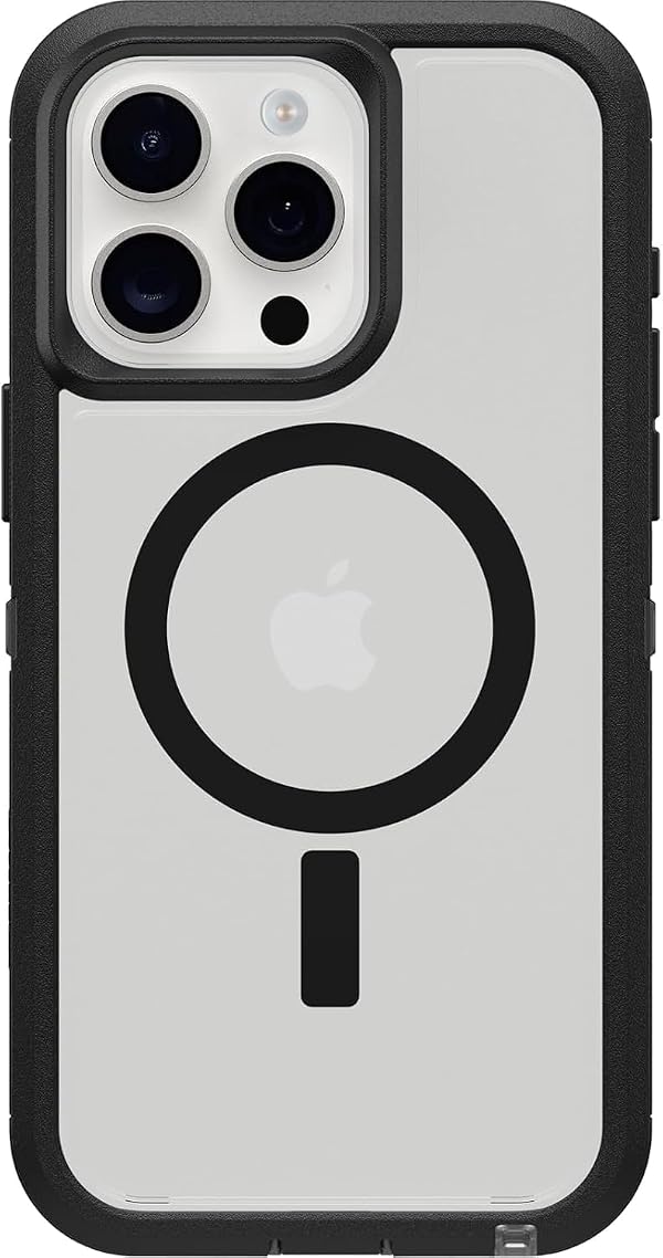 OtterBox iPhone 15 Plus and iPhone 14 Plus Defender Series XT Clear Case - Dark Side (Black/Clear), screenless, Rugged, Snaps to MagSafe, Lanyard Attachment by OtterBox - Used condition - US$15.74
