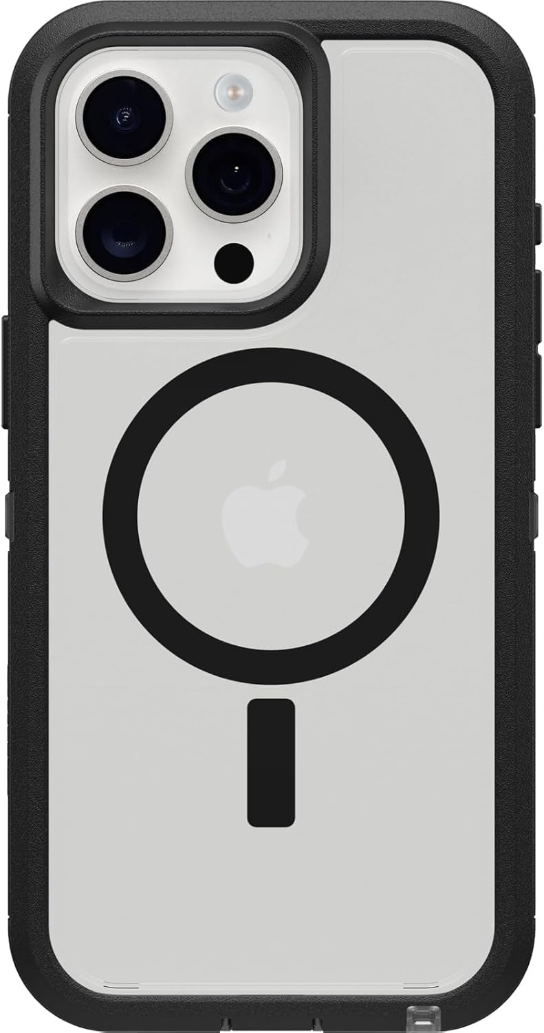 OtterBox Funda Transparente para iPhone 15 Plus y iPhone 14 Plus Defender Series XT, Lado Oscuro (Negro/Transparente), sin Pantalla, Resistente, se Ajusta a MagSafe, Accesorio de cordón