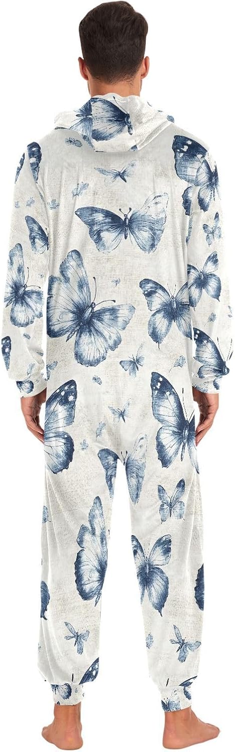 Butterfly White Ink Butterflies Adult Onesie Pajamas Novelty One Piece Costume Sleepwear Jumpsuits Matching PJS