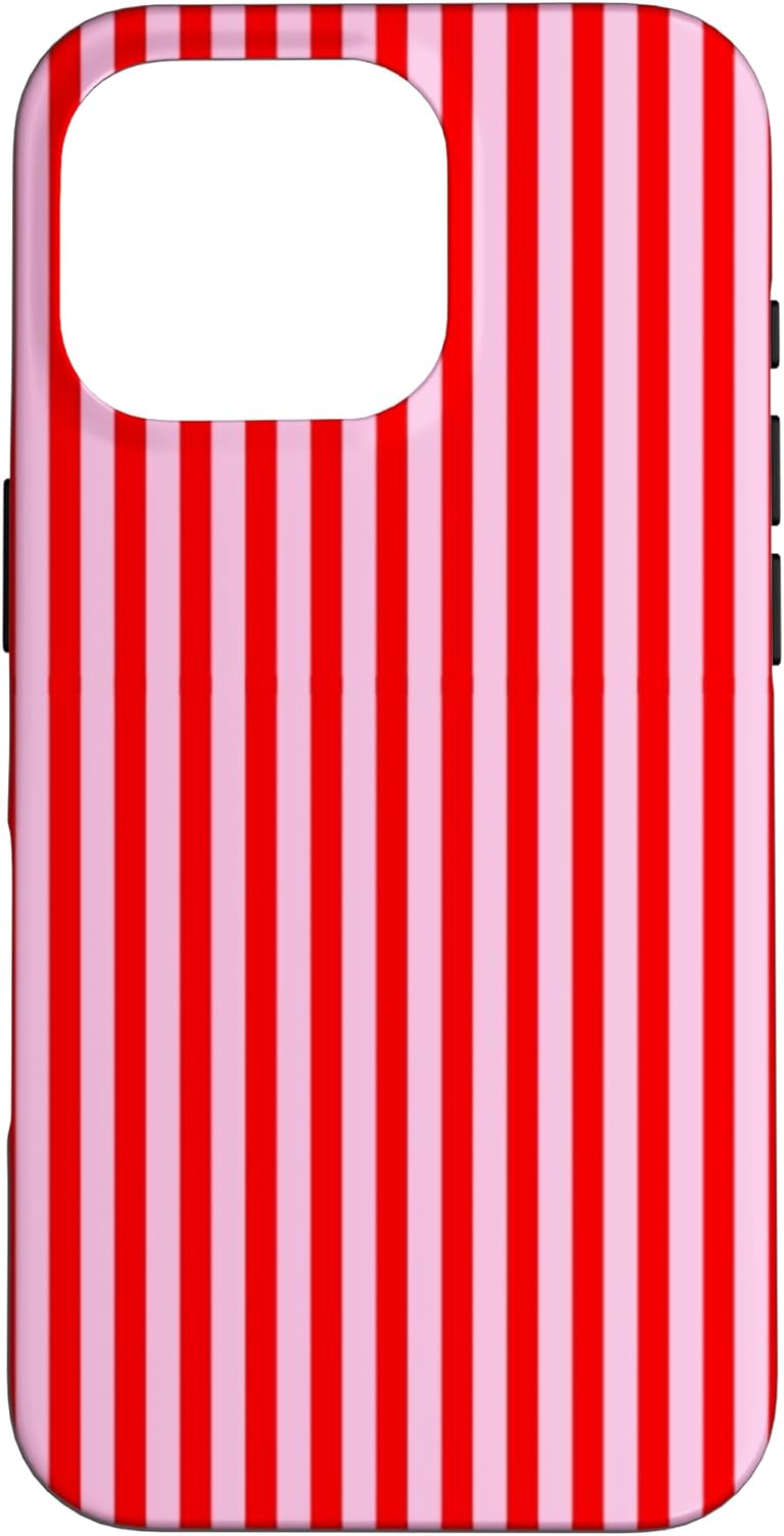 Elegante Red and Pink Stripes Vertical Pastel Pattern Case for iPhone 16 Pro