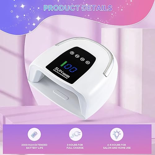 Miniatura 3 de Lámpara de uñas inalámbrica de 200 W, luz UV recargable para uñas de gel, secadora de uñas LED con 3 modos de temporizador, perfecta para uso en