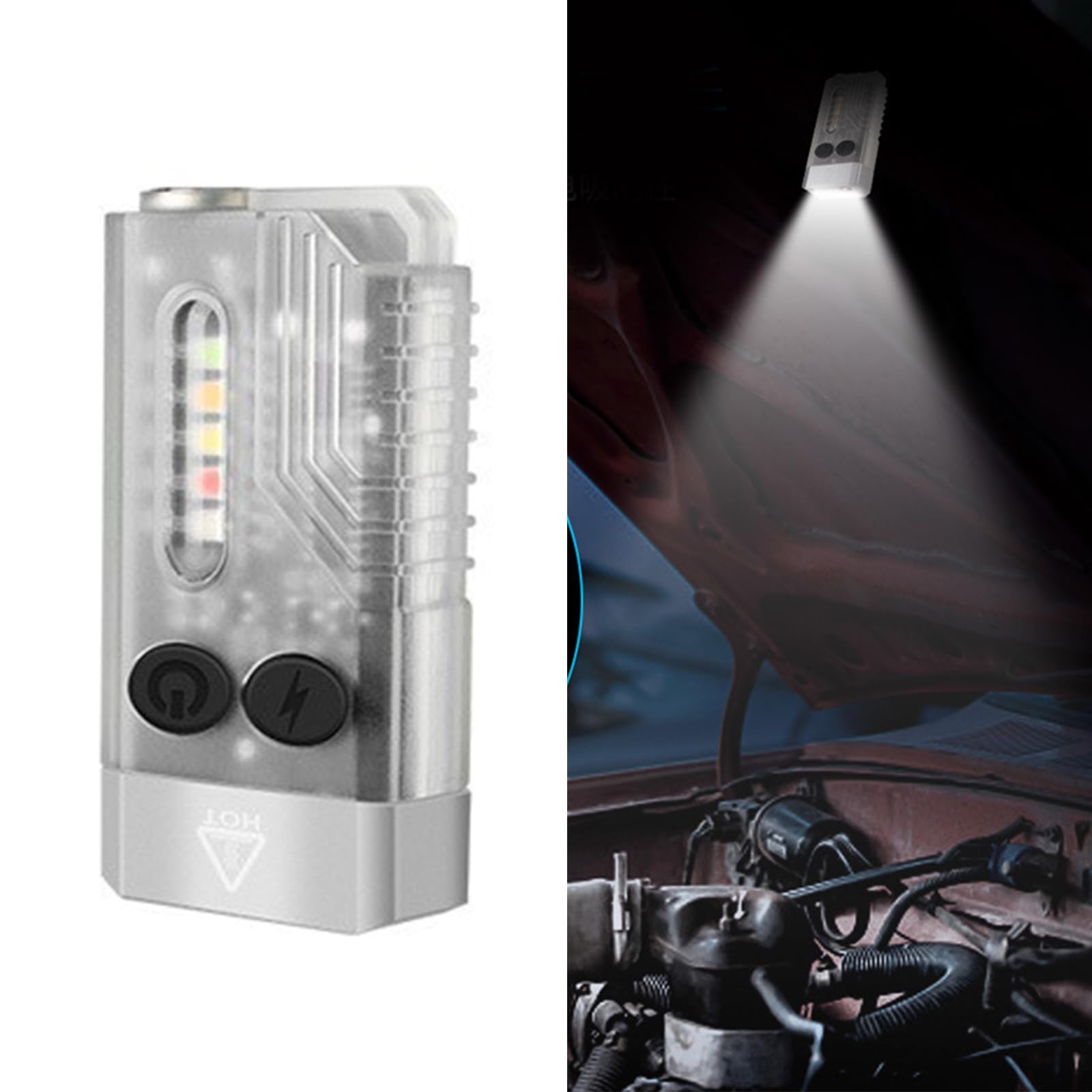 LUCKIERPocket powerful multi-function flashlight, TYPE-C rechargeable LED keychain flash COB side light, magnet buzzer, suitable for camping, field work, emergency lighting, mines, rainy day lighting