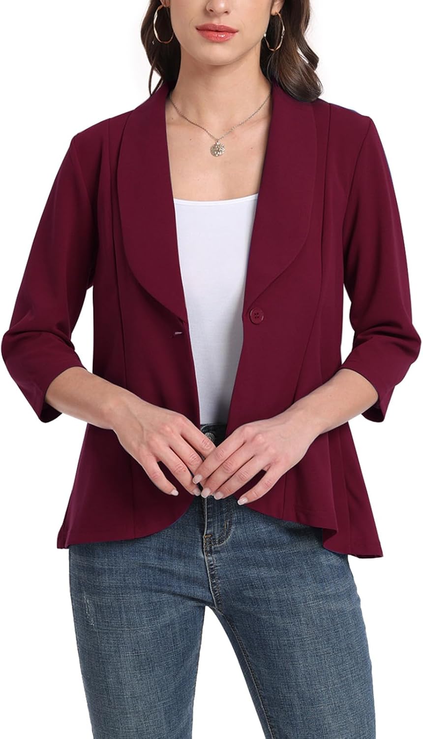MINTLIMIT Womens Casual Blazer Open Front 3/4 Sleeve Shawl Collar Ruffle Hem Work Office Suit Jacket