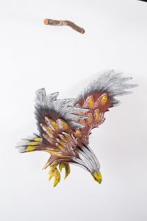 WitnyStore Mobile Eagle Wood Sawdust Carved Hand Painting Wooden Hanging Horn Bill Porch Decor