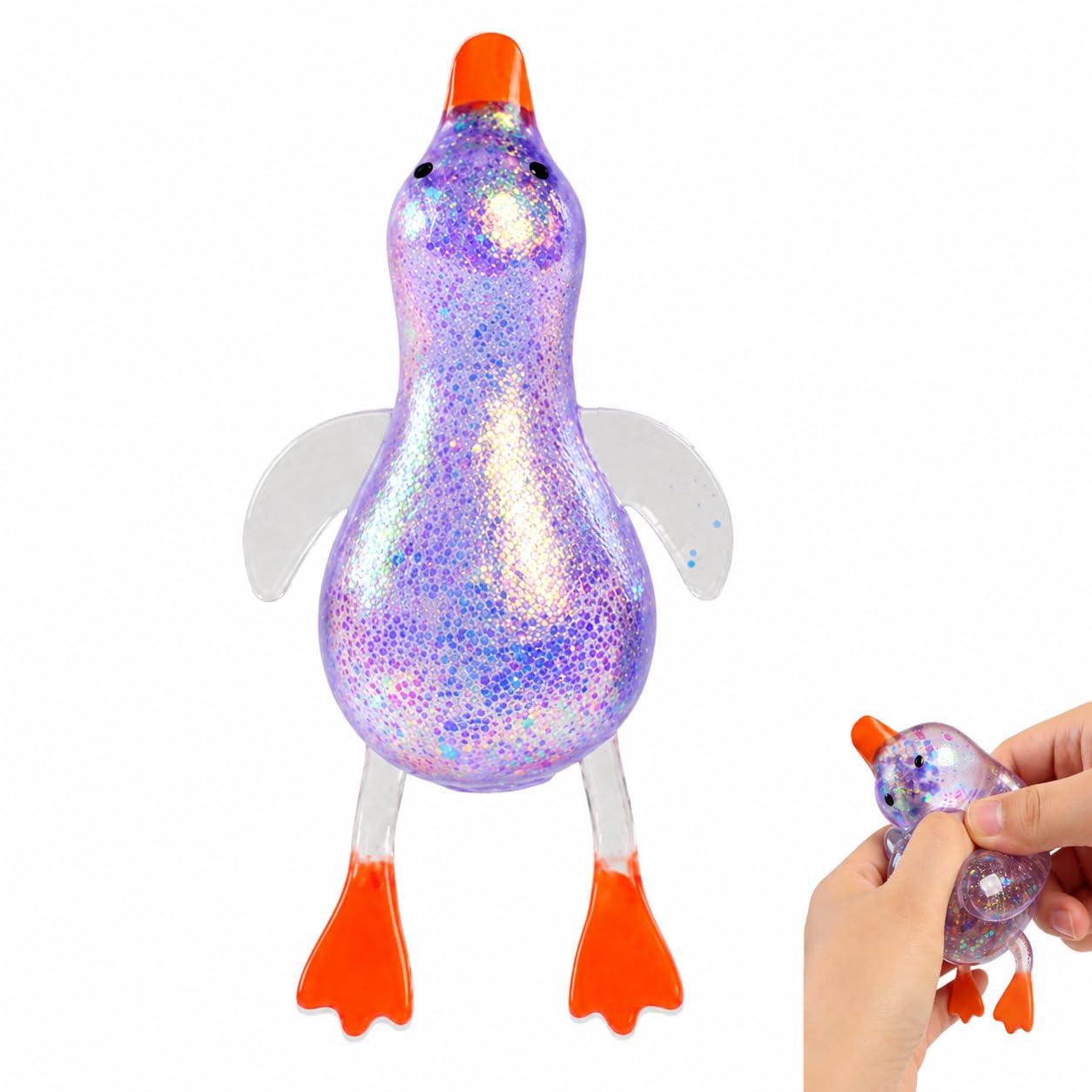 Duck Squishy Toy, Glitter Duck Squeeze Sensory Fidget Toy, Soft Mouldable Stress Relief Toy for Teens and Adults, Cute Desk Toy, Party Bag Filler, Easter Gift, 1 Pc (Yellow)