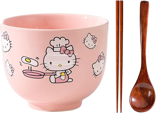 Tazón de ramen de dibujos animados japoneses, cuenco de ramen de cerámica, juego viene con palillos y cuchara. color-3
