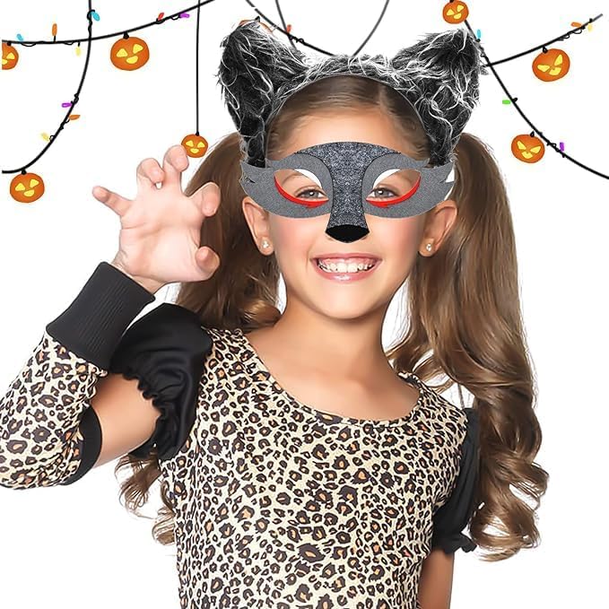 sanderala 4Pcs Wolf Costume Accessory Set - Cute Animal Ears Tail and Gloves Cosplay Costume - Image 5