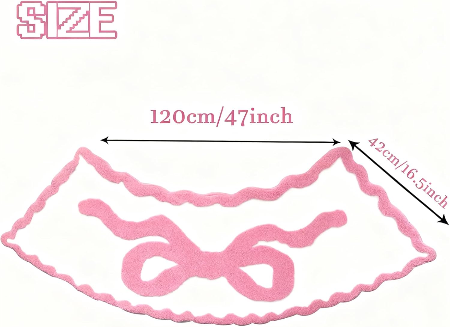 Pink Bow Curved Bath Rug, 24 x 57 inch Non Slip Microfiber Soft Absorbent Bathroom Mats for Corner Bath Tub Quadrant Shower Stall (Pink Bow)