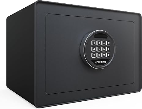 Goldenkey Luxury Digital Jewelry Safe with Keypad for Home, Small Safe box for Document, Money, Soft Velvet Lining&Removable Shelf, 9.84"D x 13.78"W x 9.84"H,1.2 Cu.Ft./ Black