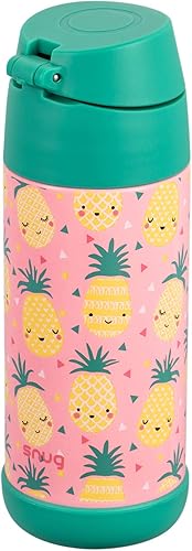 Miniatura 5 de Snug Botella de agua para niños  Termo de acero inoxidable aislado con pajita (niñasniños)  Piñas, 12 onzas
