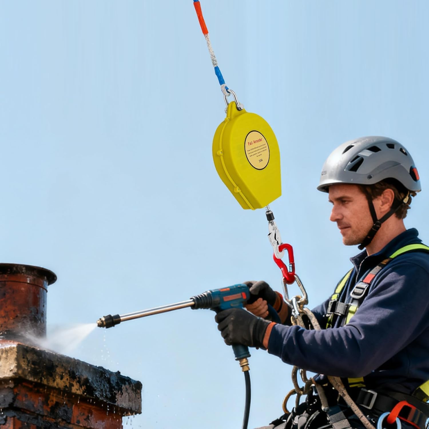 Fall Protection Retractable Lanyard 15FT Construction Self-Retracting Lifeline Fall Arrester Safety Roofing Work Rope