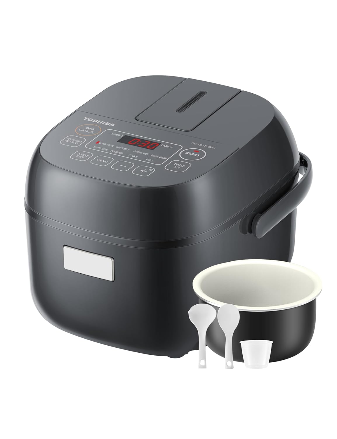 TOSHIBA Rice Cooker Small 3-Cup Uncooked LCD Display with 8 Cooking Functions Rice Oatmeal Mixed Grains and More
