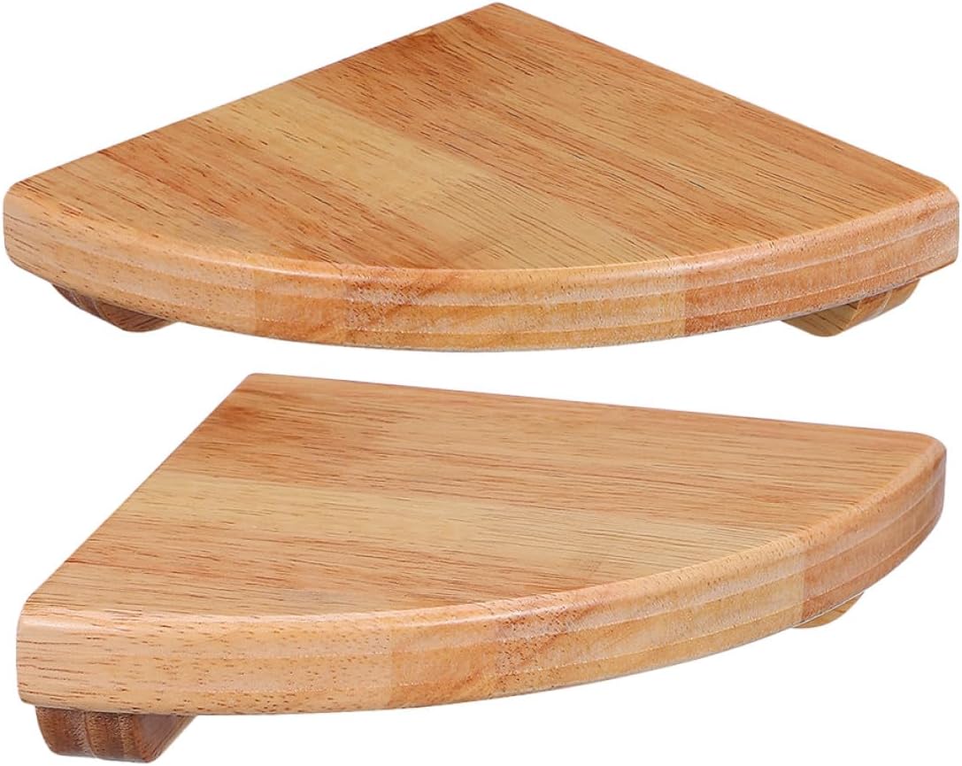 TIDTALEO 2pcs 6-inch Rubber Wood Corner Decorative Wall Shelves Curved Fan-Shaped Wall Mounted Storage Rack for Bathroom Kitchen Office