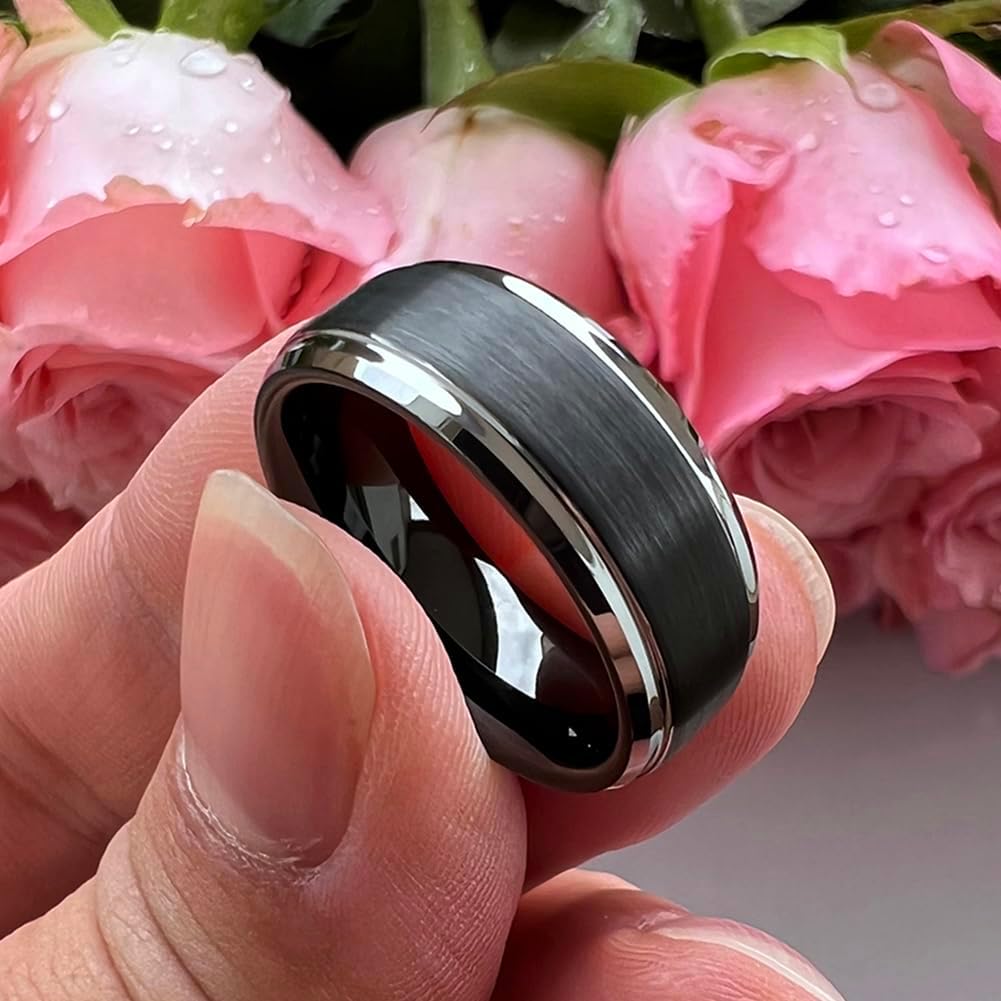 TUTISS 6mm 8mm Tungsten Rings for Men Women Fashion Engagement Wedding Bands Brushed Finish Stepped Beveled Edges Comfort Fit