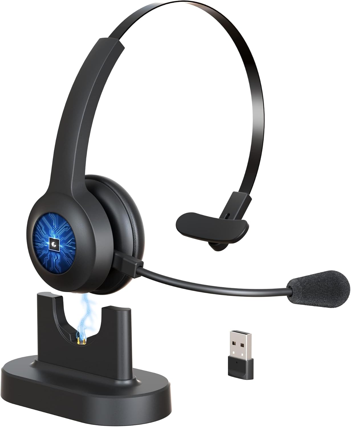 ELEVOC Trucker Bluetooth Headset with Microphone & Mute Button, Wireless Headphones with AI Noise Cancelling, 50Hrs Talk Time with USB Dongle for PC/Remote Work/Call Center/Online Class/Trucker/Laptop