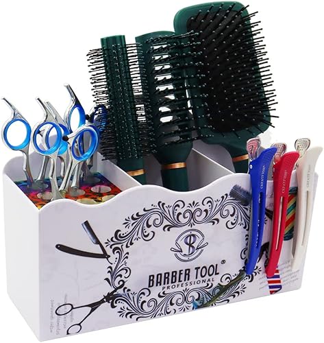 Flytreal Caja de soporte para tijeras de peluquería, suministros de peluquería, accesorios de peluquería, estación de herramientas, organizador de
