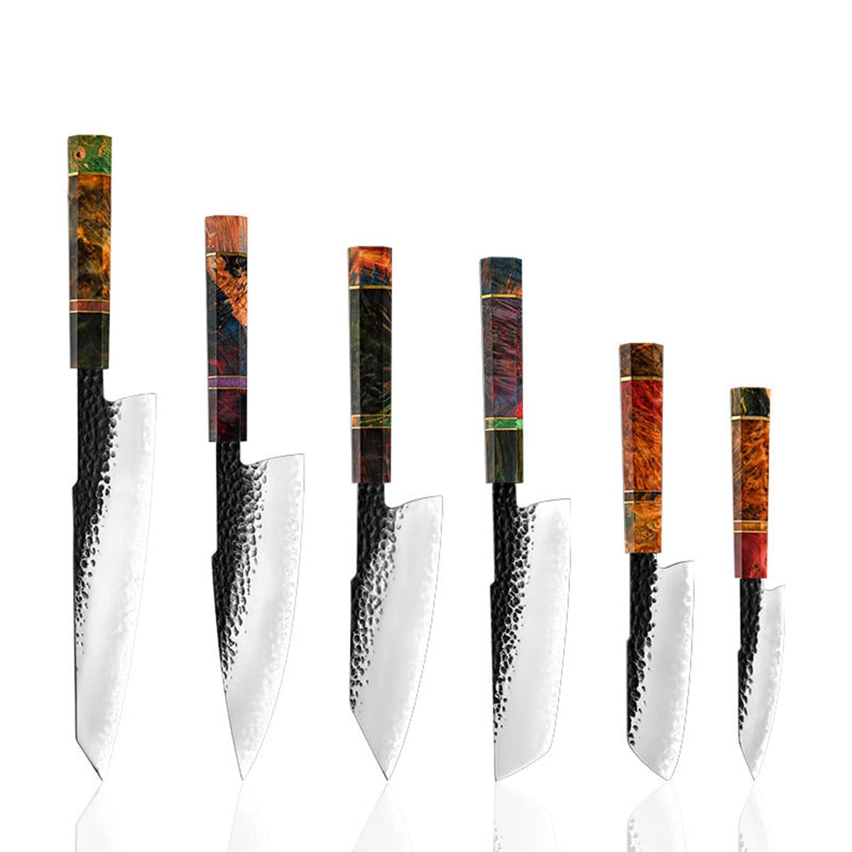 Knife Set 6 Pieces Damascus Steel Knife Lightweight and Strong Ergonomic Handles and Sharp Knives Make Cutting Easy