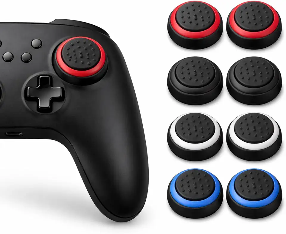 Kit 8 Grip Protetor Analógico Borracha Silicone para Controle Gamer, Compatível com PS3 PS4 PS5 (Azul,Preto,Branco,Vermelho)