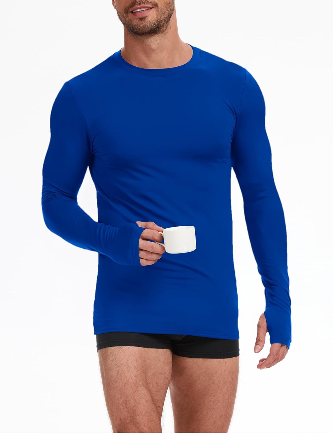Mens Thermal Tops Long Sleeve Fleece Lined Baselayer Undershirt for Winter Cold Weather with Thumb Holes - Image 5