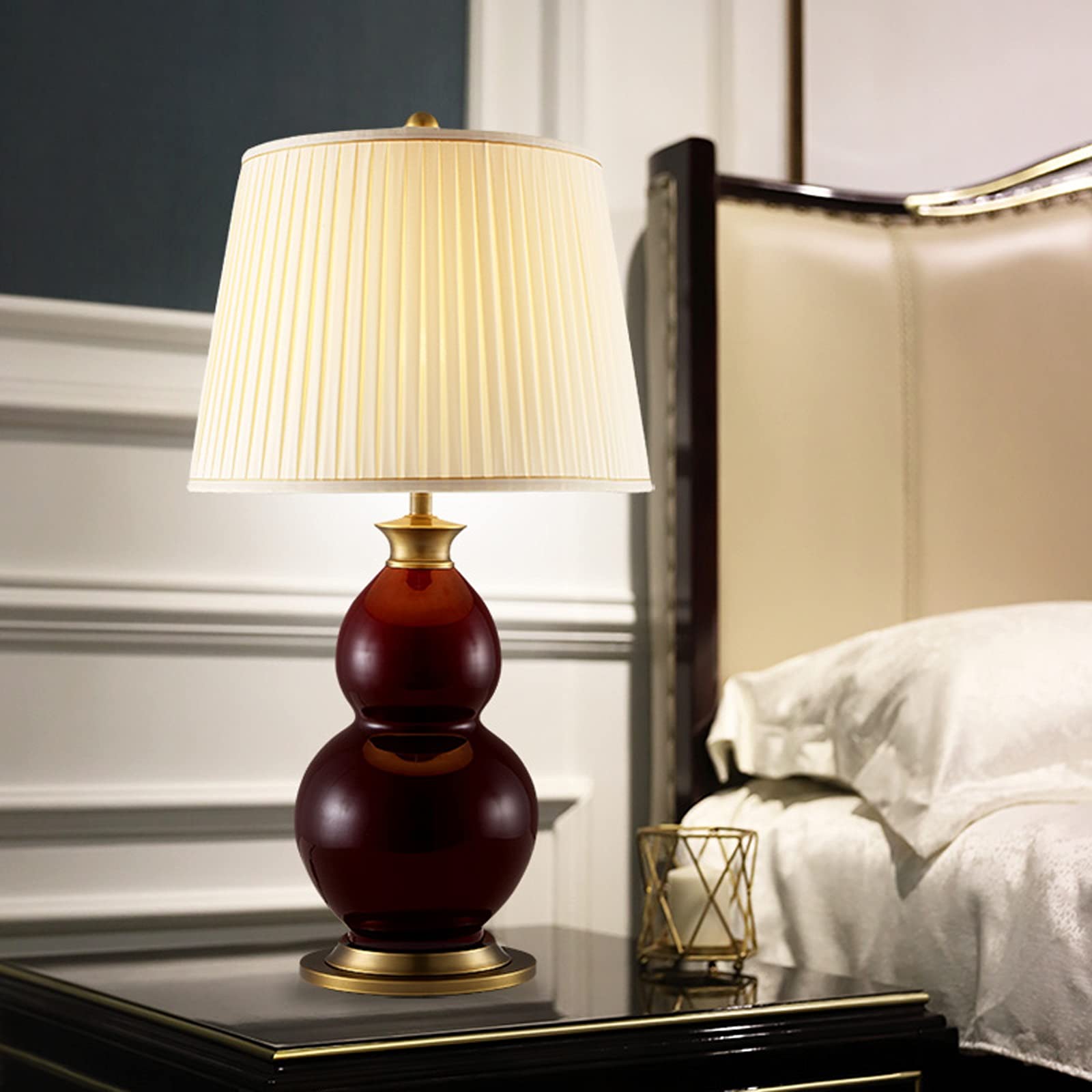 Lampa nocna Kreatywne lampy stołowe Ceramika Lampy nocne z abażurami z tkaniny Luksusowa tykwa Stolik nocny Lampa stołowa do domowego biura, 36,2"H Lampa stołowa do sypialni