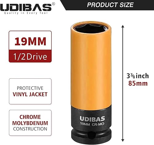 Miniatura 10 de Enchufe de tuerca de impacto de 0.669 in de 12 pulgada, profundo, métrico, con mangas protectoras y material CR-MO de alta resistencia, protector de