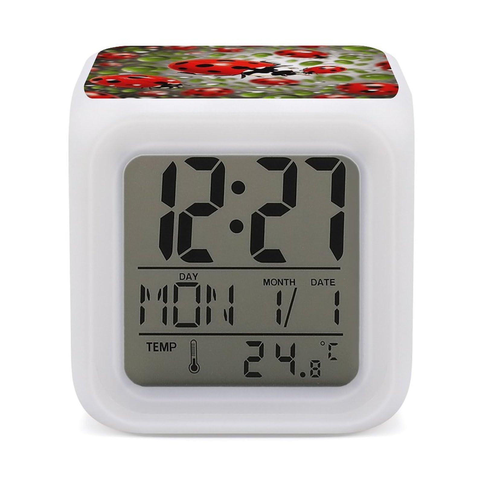 VstaDank Ladybug Alarm Clocks with 7 Color Changing Night Light Exquisite Bedroom Digital Clocks with LED Temperature Display Desk Clock Ok to Wake Clocks for Heavy Sleeper