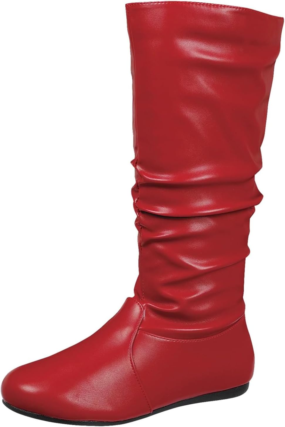 Forever Women Round Toe Slouch Vegan Comfy Flat Mid Calf Tall Boots