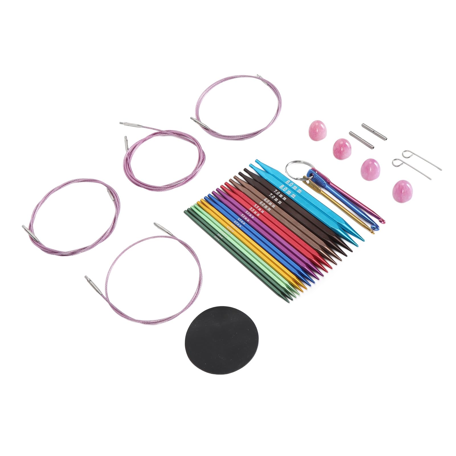Circular Knitting Needles Set, 9 Pairs Ergonomic Aluminum Square Tips with Flexible Cables for Small DIY Hand Knitting Projects, Various Sizes for Crafters, Beginners, and Enthusiasts