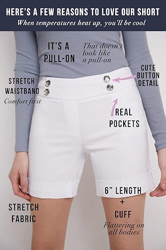 Miniatura 4 de Rekucci Pantalones cortos con puños para mujer, tiro medio, entrepierna de 6 pulgadas, bolsillos, pantalones cortos de verano de moda