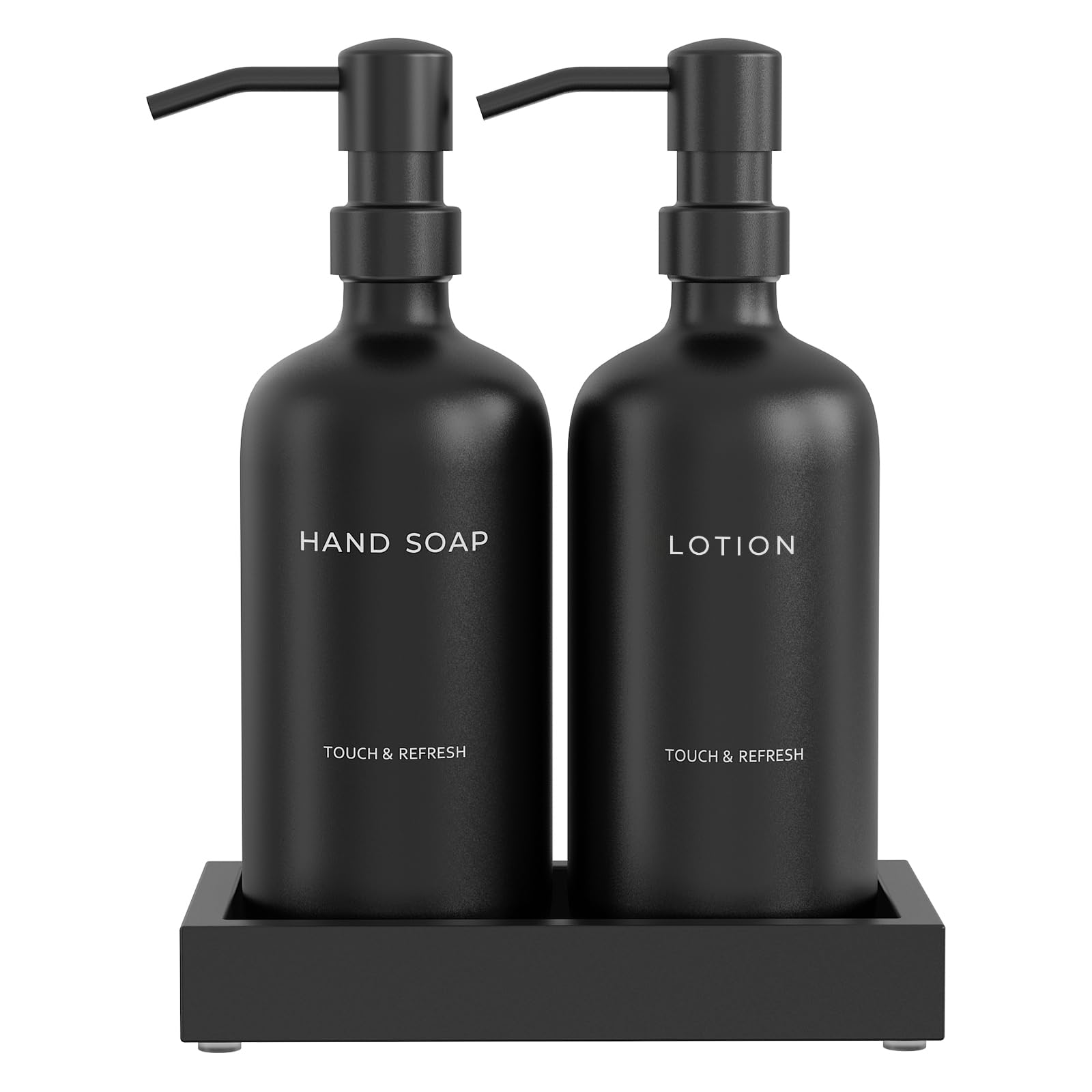 Set di dispenser per sapone da cucina con vassoio, lozione per sapone (nero)