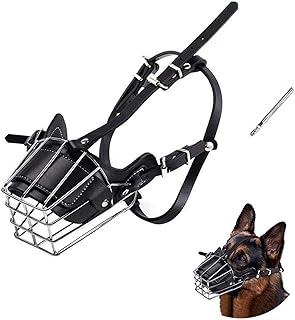 RYLTD Die Marke Yinrikom Hundemaulkorb, Metall Gesicht Korb Hund Maulkorb Atmungsaktiv Verstellbare Lederleine Geeignet für große mittlere Hunde. (M) product image