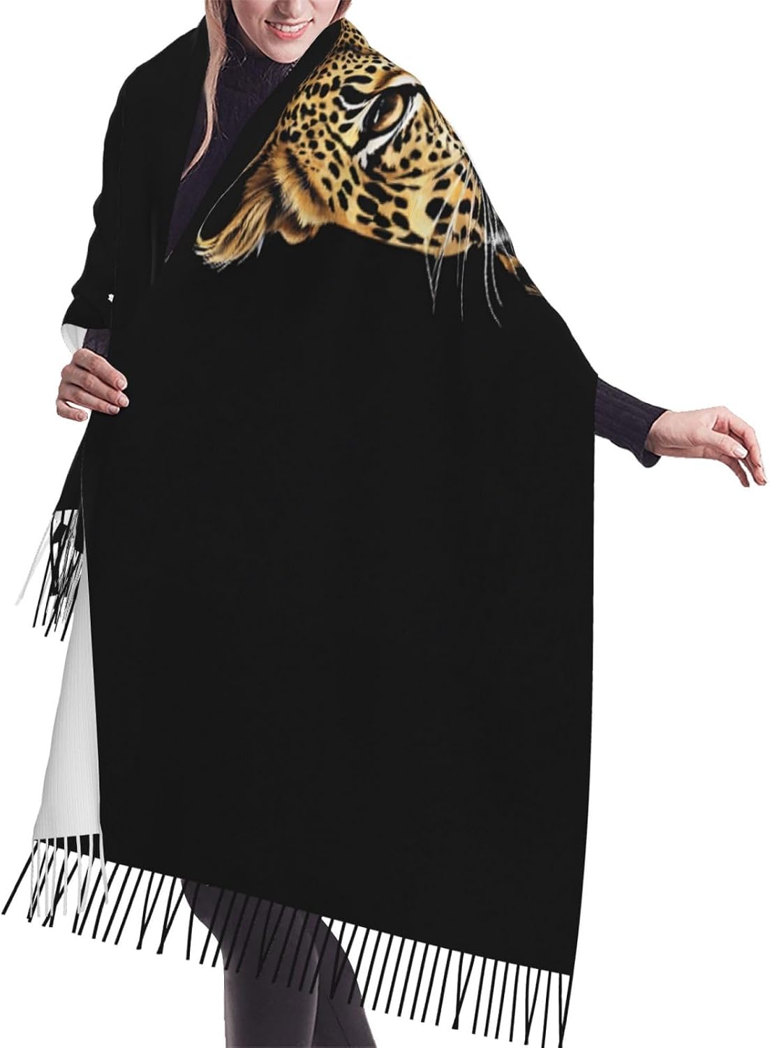 (Cute Leopard) Women's Soft Warm Scarf Large Plush Shawl Wrap with Fringe Fashion Winter Scarves for Cold Weather