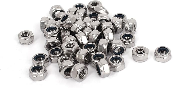 uxcell M6 x 1mm 304 Stainless Steel Nylon Insert Hex Lock Nuts 50pcs