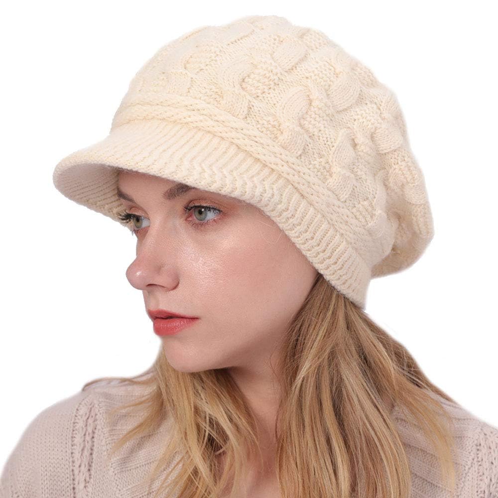 Beanie Hats for Women with Vior - Thermal Knitted Winter Hat Fleece Lined Ladies Beret Hat Warm Knitted Wool Hat Crochet UK