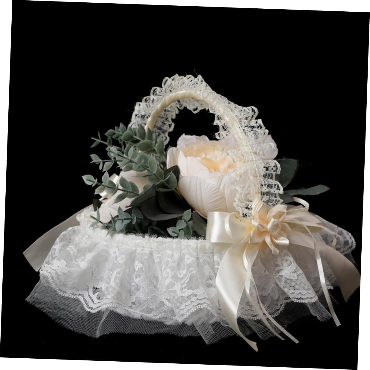 SOLUSTRE Wedding Flower Girl Basket with Handle White Lace Petal Basket for Wedding Ceremony and Flower Girl Use