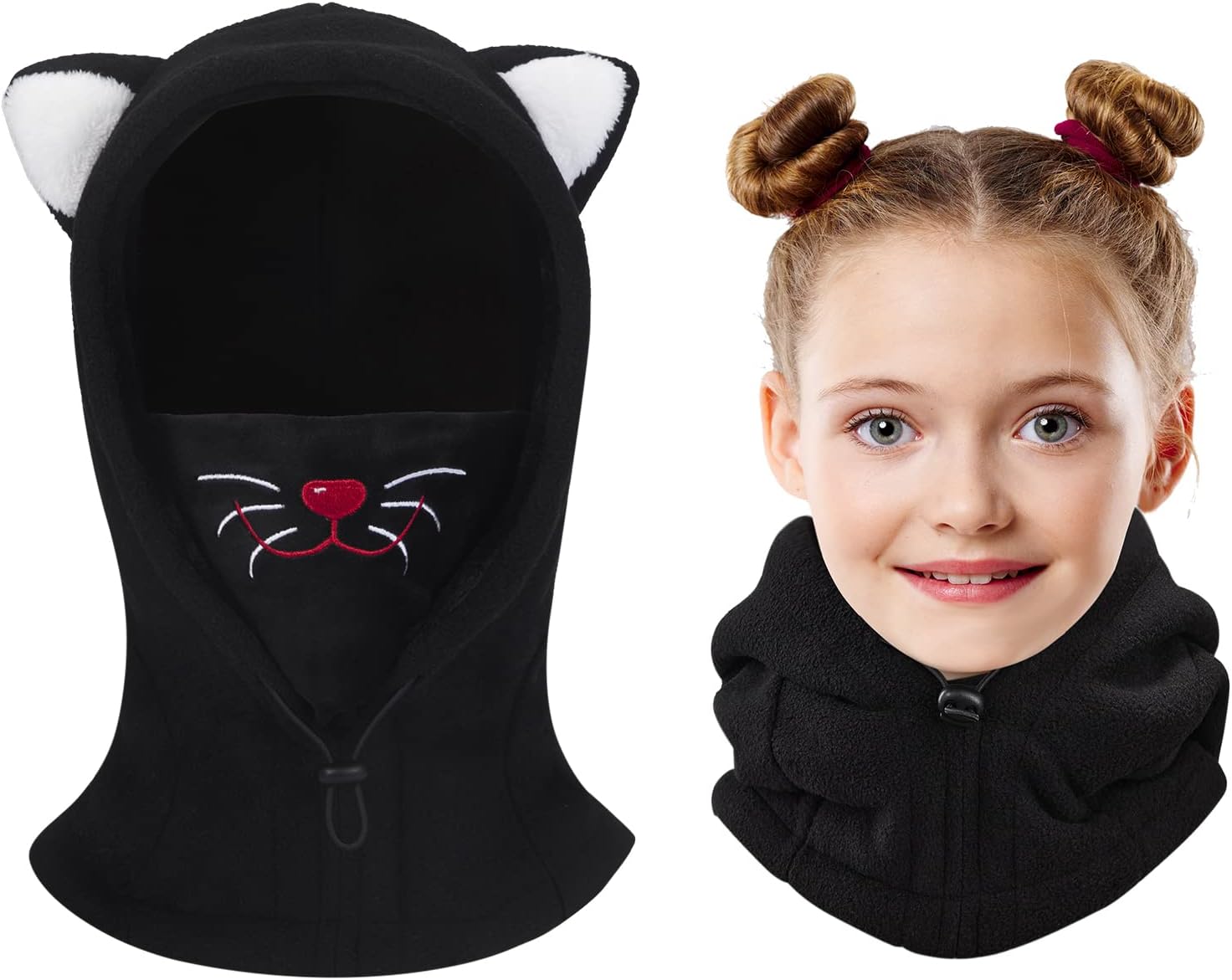 Kids Balaclava Ski Mask, Cold Weather Fleece Face Mask with Hood, Windproof Outdoor Winter Hat for Boys & Girls