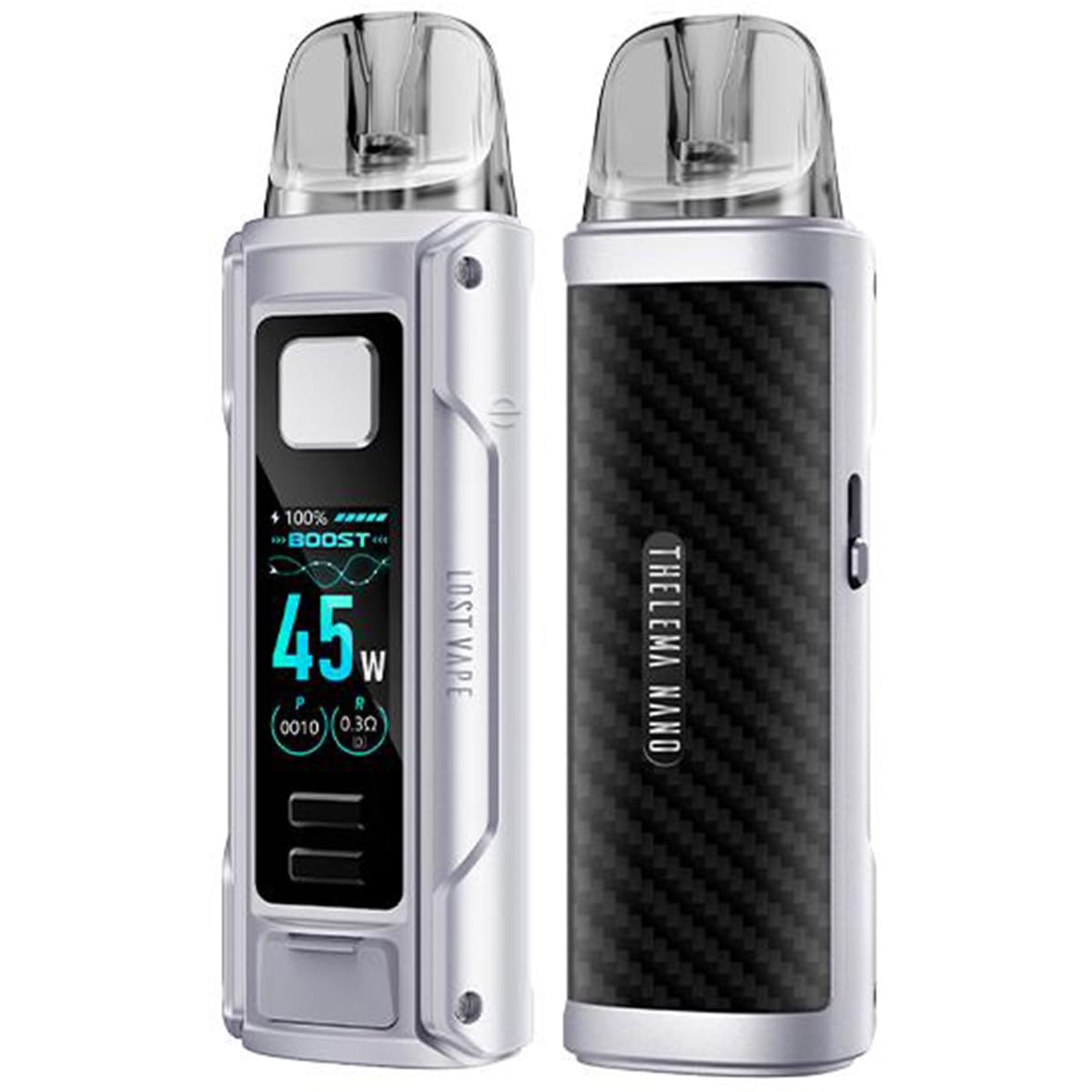 Lost Vape Thelema Nano 45W 1400mAh Pod System Kit E-Zigarette Nikotinfrei Farbe Carbon/Silber
