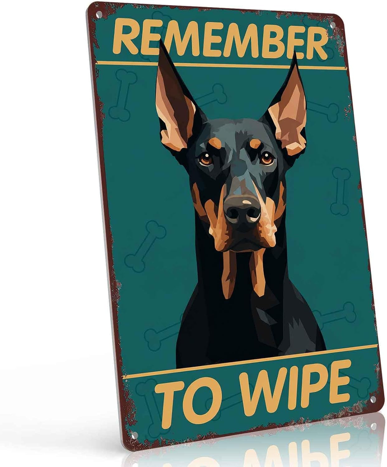 Remember to Wipe Doberman Metal Sign Bathroom Wall Decor 8 x 12 Inch