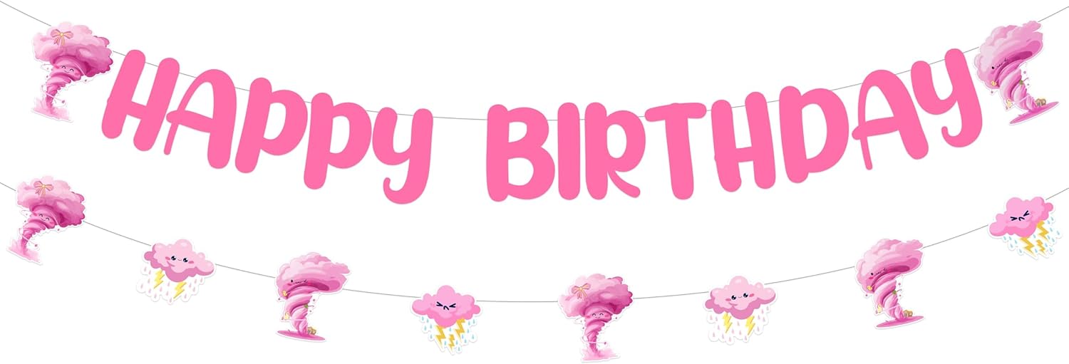 Sursurprise Tornado Birthday Party Decorations, Pink Tornado Bday Banner Sign Kit for Girls Two Nado 2nd Four Nado 4th Birthday Decor Party Supplies