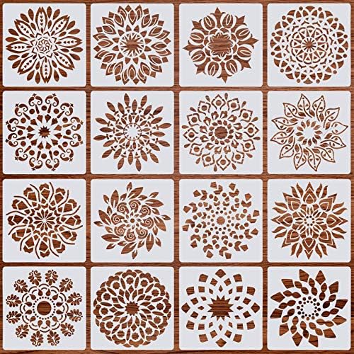 16 Pcs Mandala Stencils, Wall Art Painting Stencil, Stencils Tiles Template Set for Crafts Reusable, Scrapbook, Fabric, Furniture, Stones, Floor, Window Stencils