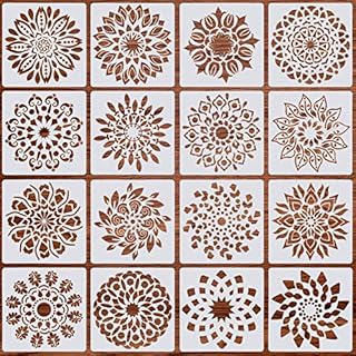 16 Pcs Mandala Stencils, Wall Art Painting Stencil, Stencils Tiles Template Set for Crafts Reusable, Scrapbook, Fabric, Furniture, Stones, Floor, Window Stencils