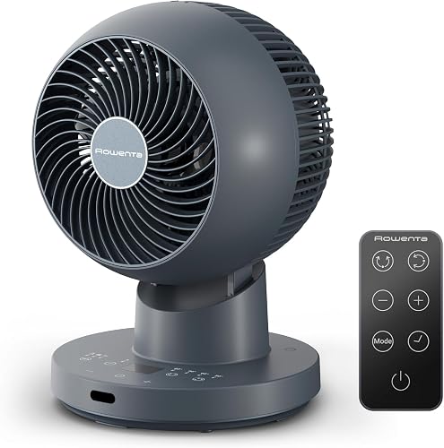 Rowenta Turbo Swift Compact Small Table Fan, Multi-Directional Swivel Function, Up to 50% Energy Saving, 12 Speed Levels, 12h Timer, Compact Design, Extremely Quiet, Blue, QV2540F0 - 2