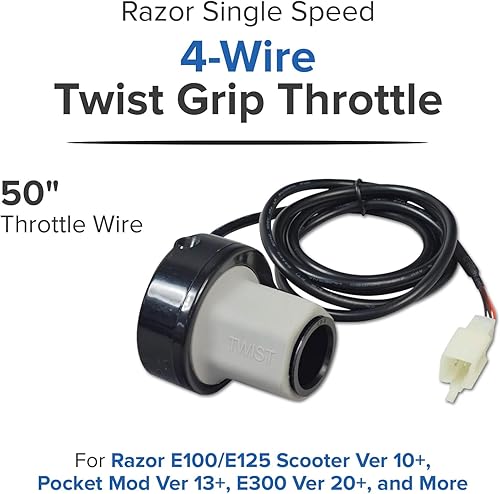 Miniatura 4 de AlveyTech Razor - Acelerador de agarre giratorio de 4 hilos de velocidad única con cables de 50 pulgadas para Razor E100E125 (versiones 10+), E100