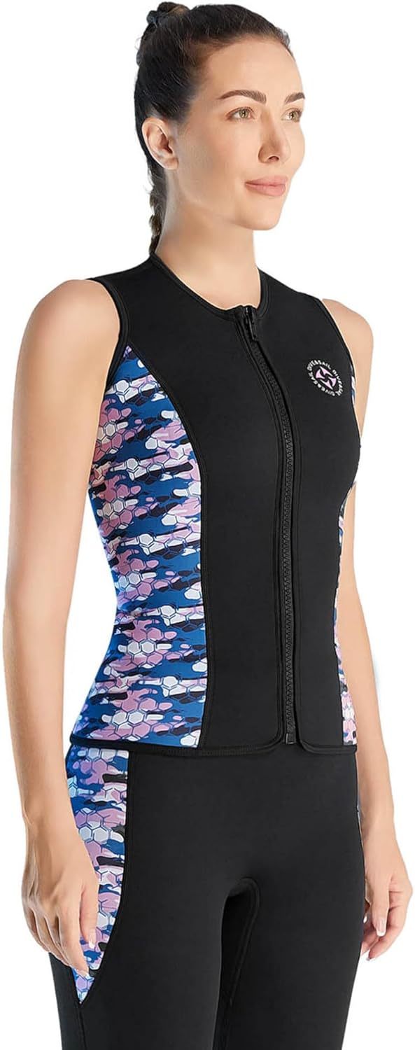 TiaoBug Women 3mm Neoprene Jacket Sleeveless Tops Front Zipper Diving Suit Aerobics Surfing Watersports Black Medium