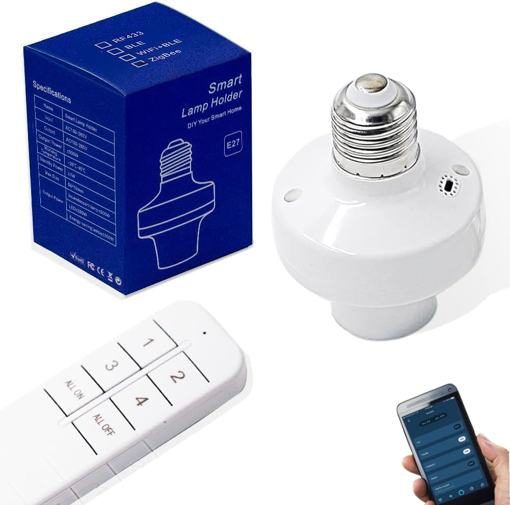 ZigBee Smart Wireless Light Socket E26 E27 Bulb Base Holder,Remote Control lamp Holder Compatible with Alexa Echo Voice Control