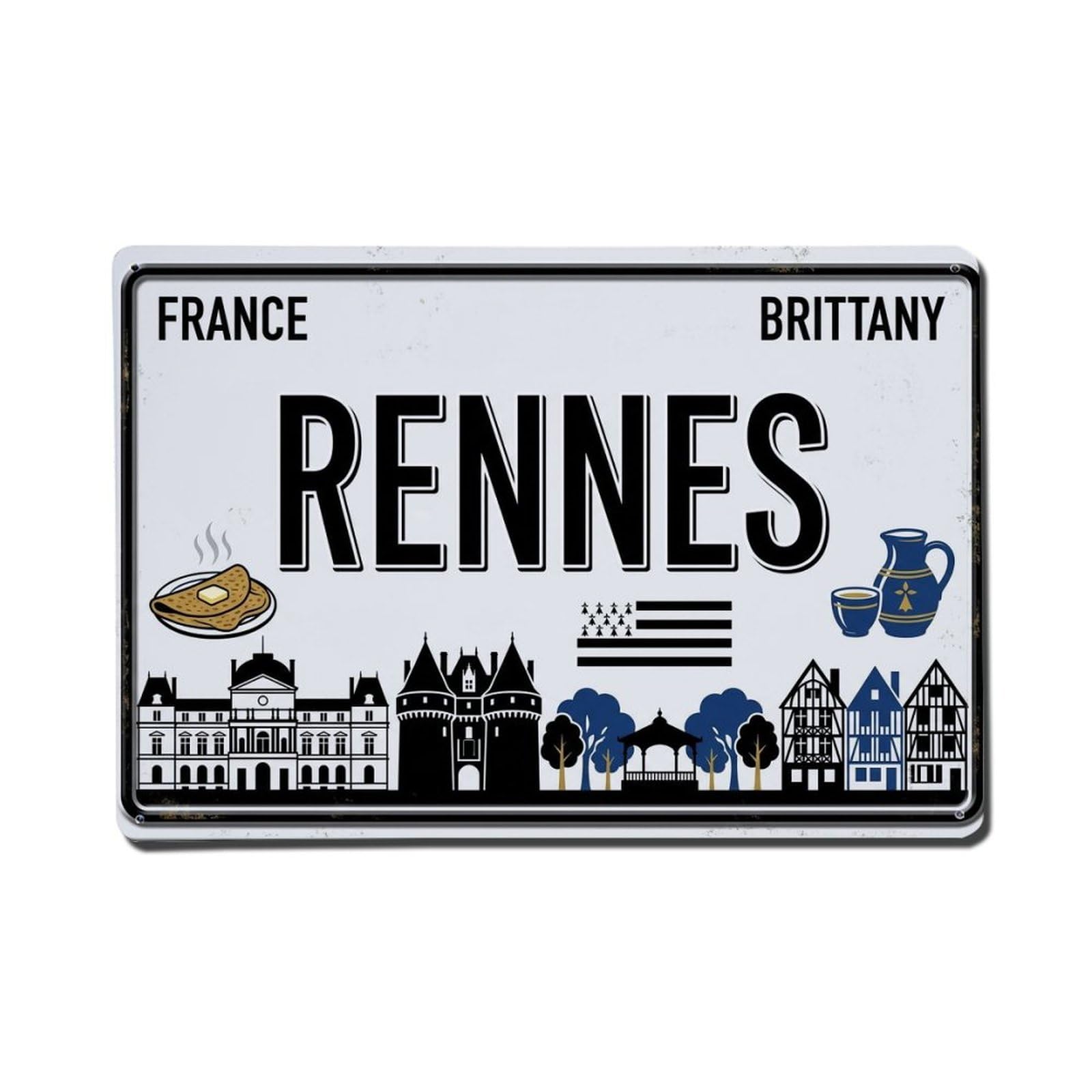Xanthor Style Vintage Travel Rennes Parliament Galette Breton Metal Tin Sign