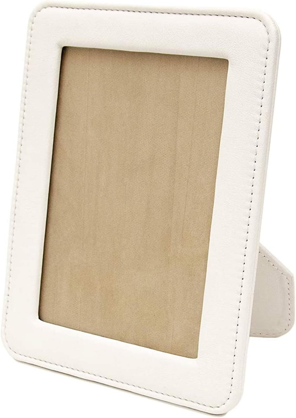 Maruse Italian Leather Picture Frame with Glass Photo Protection, Handmade in Italy, Size 5x7 Inches, White