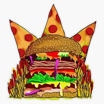 Burger, Pizza, Fries King Crown Junk Food Lover Colorful Art Waterproof Weatherproof UV Resistant Car 5 Inch 2 Pack Reusable Magnet