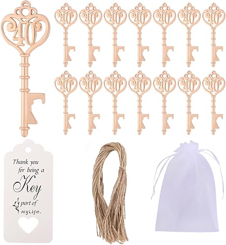 Miniatura 8 de Paquete de 24 abridores de botellas de 40 llaves para fiestas de cumpleaños de 40 años, abridor de botellas de cerveza de 40 llaves, recuerdos de